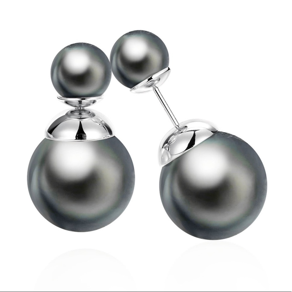 🎁🆕Double sided dark grey pearl like ball earrings